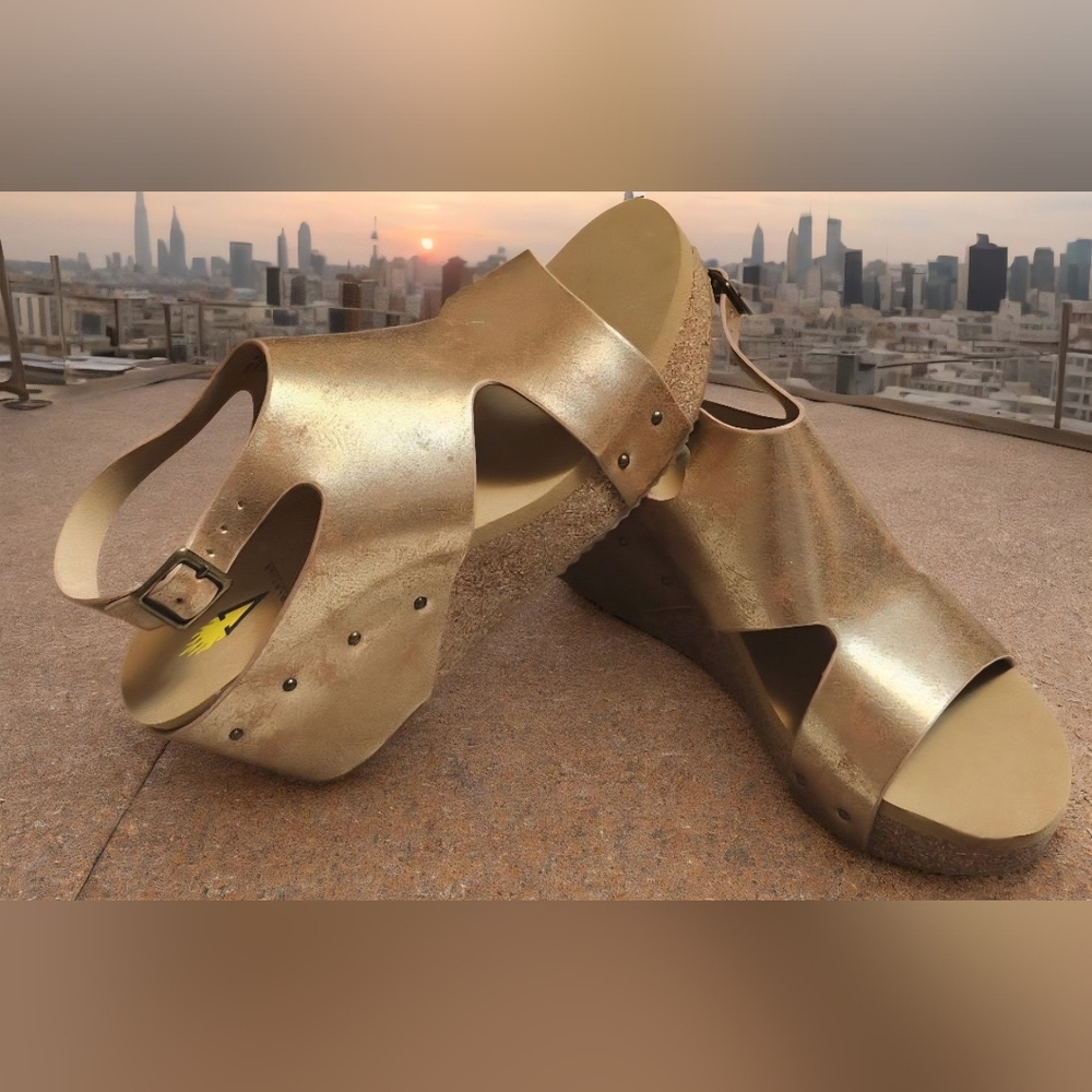 Volatile Metallic Gold Platform Sandals